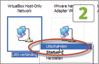 Windows XP kan volledig van de buitenwereld worden afgesneden door de netwerkkabel te verwijderen of door via het Configuratiescherm de netwerkadapter uit te schakelen. 