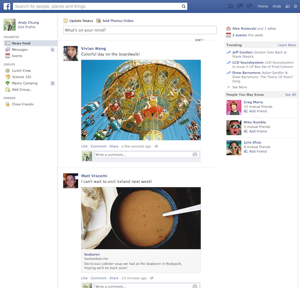 Het oude Facebook-design