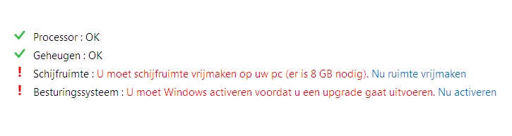 De upgrade-tool controleert eerst of uw systeemeisen voldoen