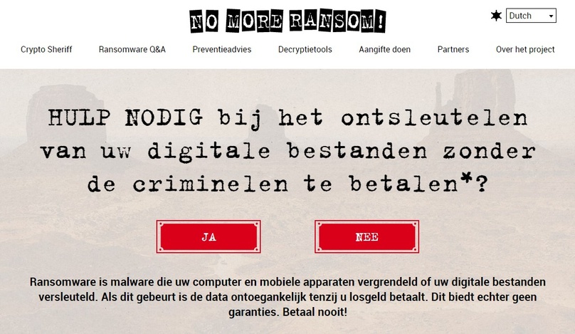 Via de site nomoreransom.org vind je hulpmiddelen om je pc te ontdoen van ransomware.